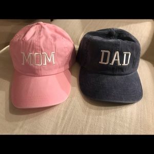Mom and Dad baseball hats caps pink and navy
